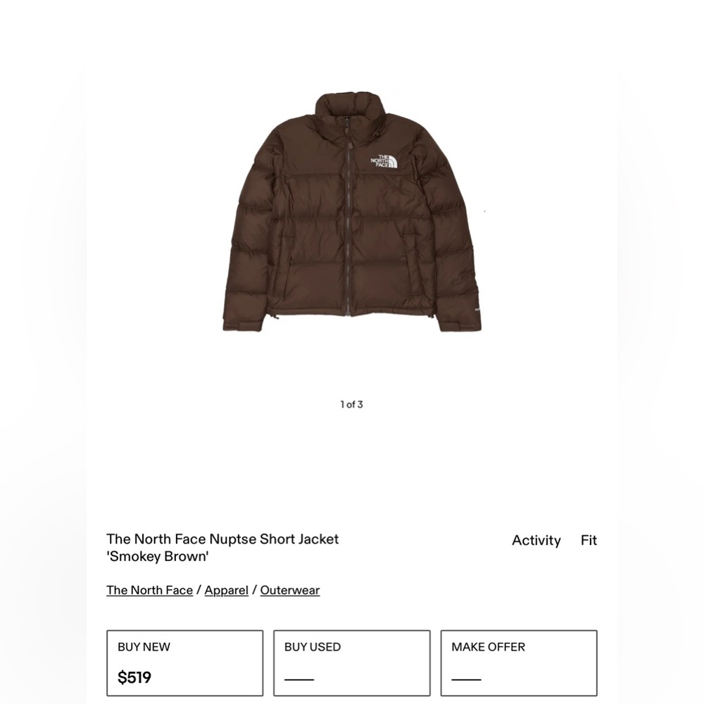 The North Face Nuptse Short Jacket 'Smokey Brown' Size: Medium